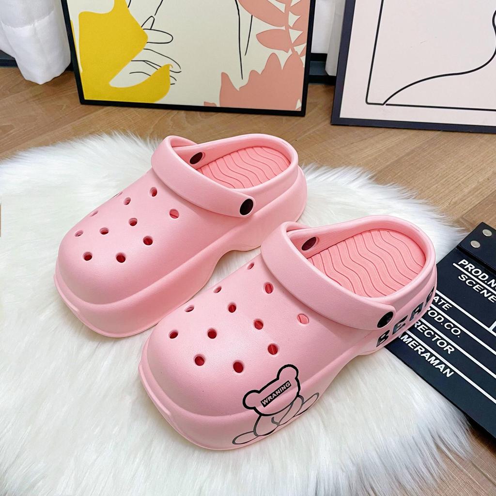 Women's Bear Pattern Thick Sole Sandals: Summer Outdoor Height-Increasing Non-Slip EVA Beach Shoes.