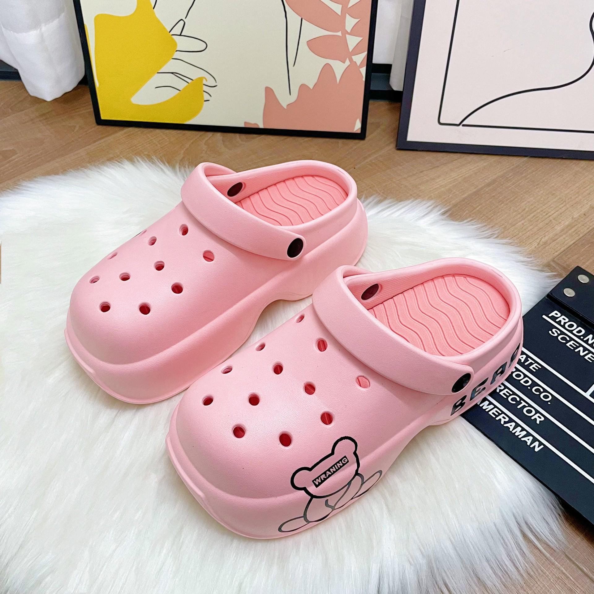 

Женские сандалии с рисунком медведя на толстой подошве: Летняя пляжная обувь из ЭВА, увеличивающая рост. 40-41 розовый