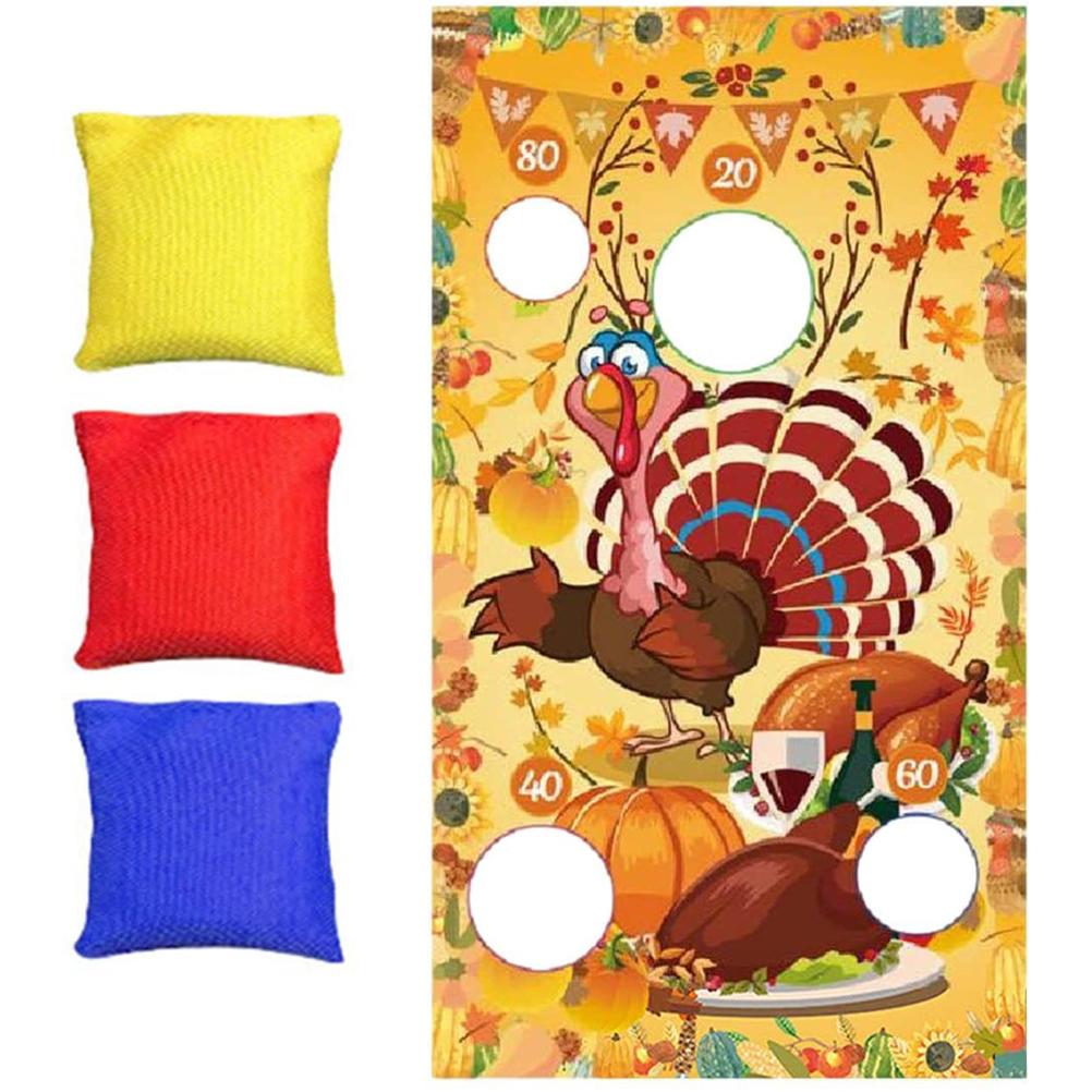 Reusable Cornhole Bean Bag Toss Game Set with Flag 3 Bags 135x70cm