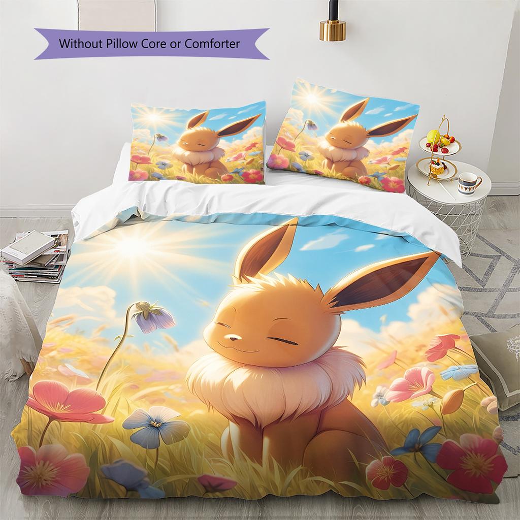 Pokémon Eevee Bedding Set, 1 Duvet Cover & 2 Pillowcases, Cozy Home Use, Great Gift for Pokémon Fans