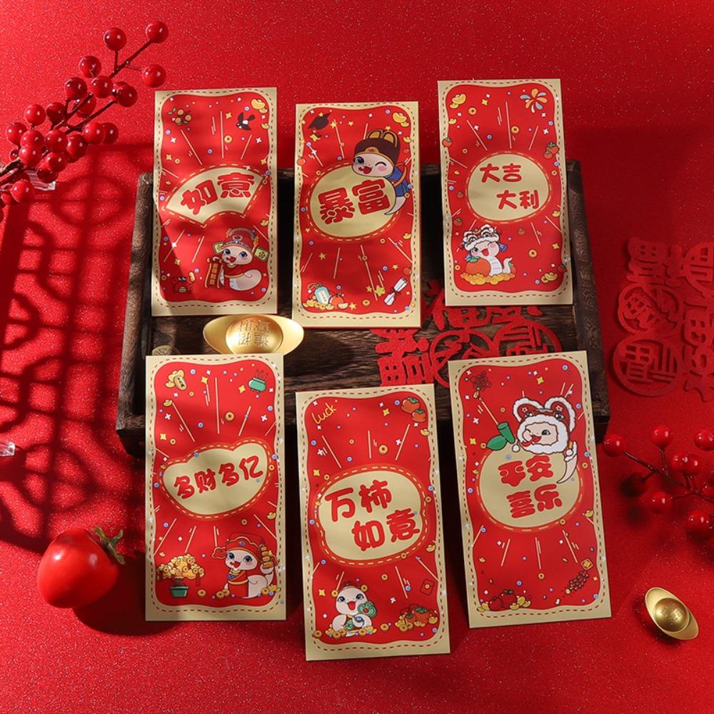 6pcs Cartoon Chinese New Year Red Pocket Traditional Good Lucky Red Packets Lunar New Year Gifts L