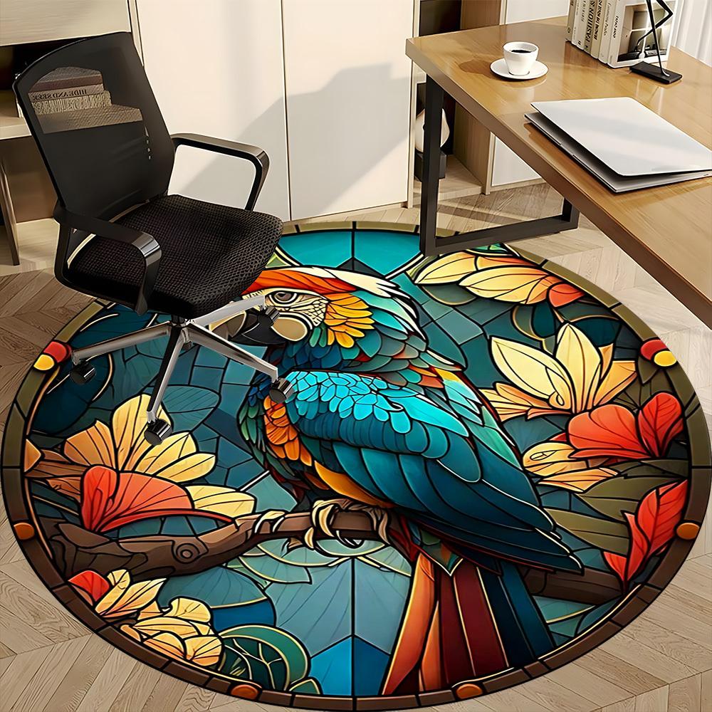 1pc Parrot StainedGlass Office Round Area Rug, Indoor Mat Suitable ForOffice, Under Office Chairs Bedroom Living Room Home Decor, Room Deco D171
