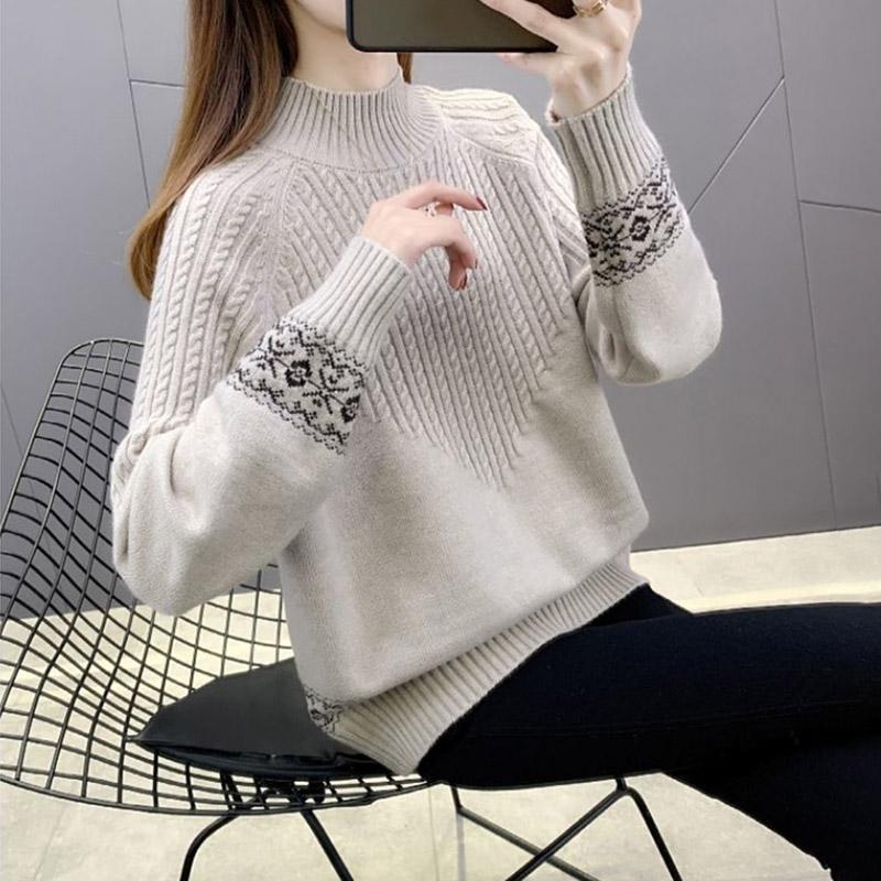 Pullover für Damen Herbst Winter Verdickter Pullover Warm Gestrickt Gestreift Rundhals Basisschicht Dehnbar Langarm Oversize Jumper Oberteile