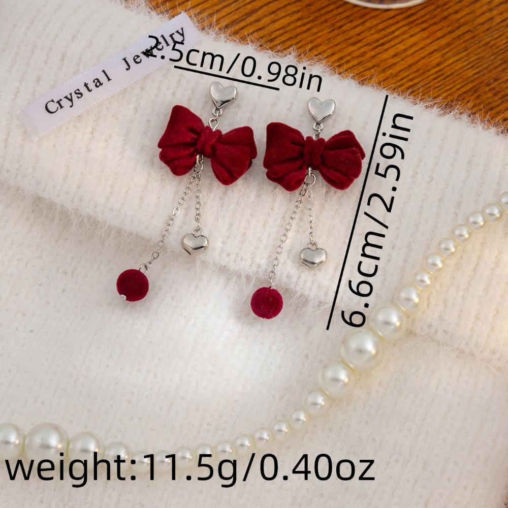 Love Heart Bow Drop Earrings Bowknot Bow Dangle Earrings Sweet Bowknot Ear Pendant  Party