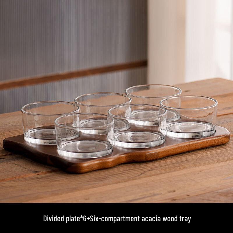 Chinese Style Glass Segmented Snack Plate Six Compartments