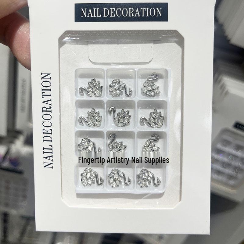 

Handcrafted Zircon Swan Nail Art Decorations: Luxurious, Sparkly Rhinestone Accessories for Versatile Nail Designs.