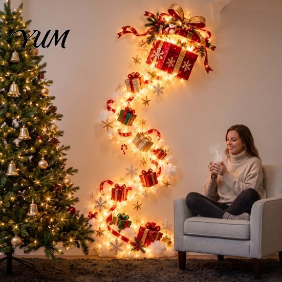Weihnachtsglocken Lichterketten Magische Pfad Wandleuchte, Zug Baum Stern LED Kaskadierende Feiertagsdekoration Dekorative Innenleuchten mit Warmweiß