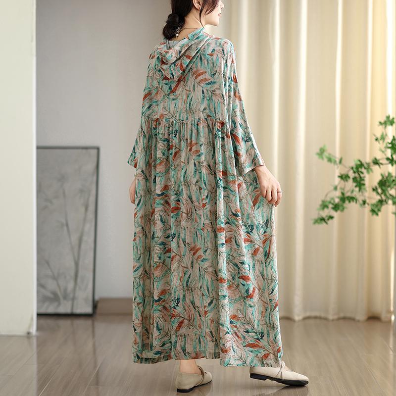 

DIMANAF 2025 Women Plus Size Long Hat Dress Loose O-Neck Printing Casual Floral Oversize Long Sleeve 8108 One Size