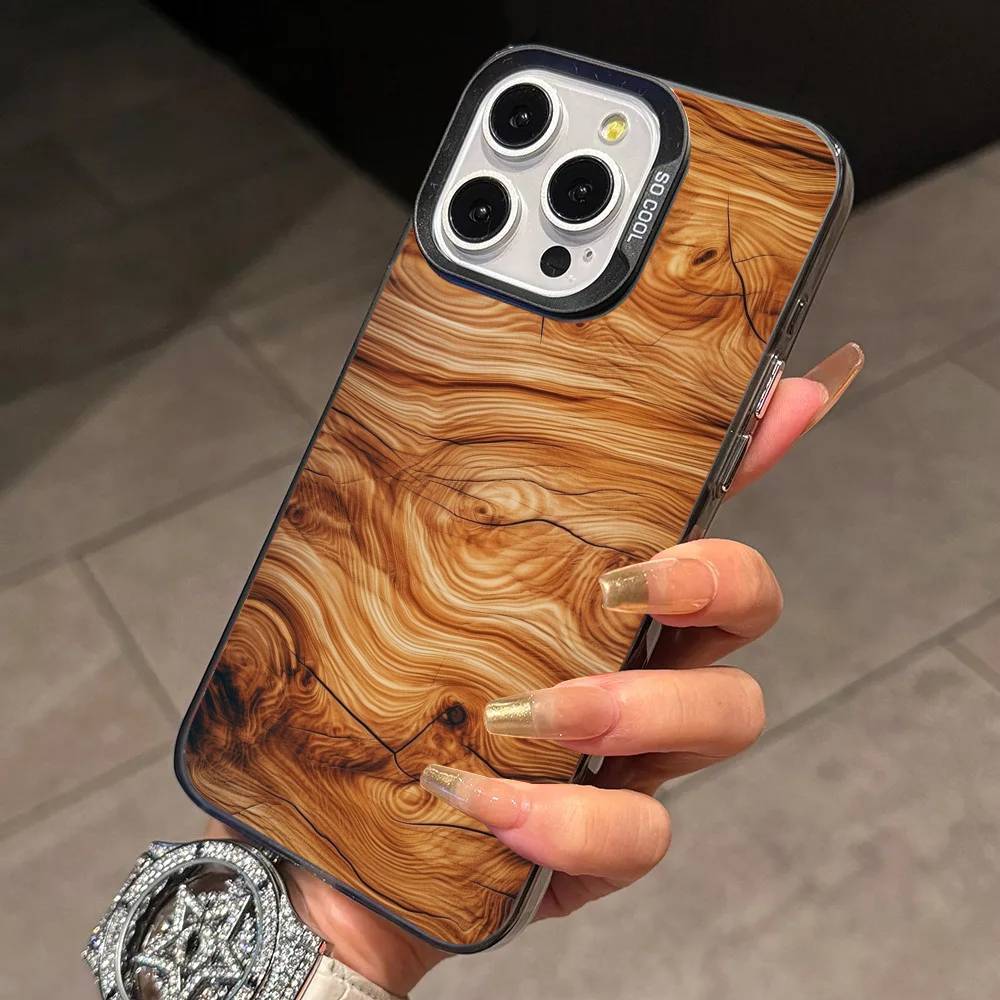 Natural A-Art Wood  Phone Case For iPhone 17,16,15,14,13,12,11 Plus,Pro Max,XS,Colorful Silver Phone case Funda Cover iPhone14Pro