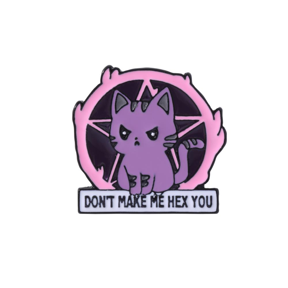 

Don t Make Me Hex You Angry Cat Design Enamel Brooches Death Emblem Kitten Goat Lapel Pins Halloween Badge