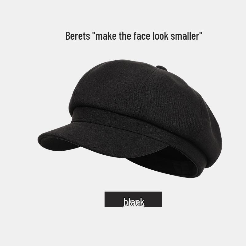 Women's Retro Duckbill Octagonal Newsboy Hat - Korean Style, Versatile Autumn/Winter Brushed Painter Beret for a Sleek Look.