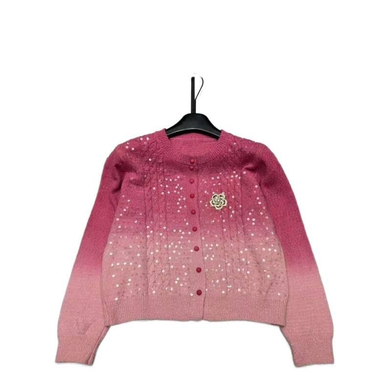 2025 Autumn/Winter Floral Sequin Round-Neck Single-Breasted Knit Cardigan - Age-Defying Loose Versatile Outerwear