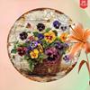 Vintage Tin Sign Round Floral Wall Art 8 Inch Metal Pansy Botanical Decor For Kitchen Garden Living Room Home
