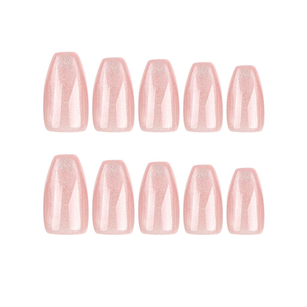 Solid Color Cat Eye Wearable Nails: Detachable Short Nude False Nail Tips & Stickers
