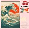 500/1000pcs Jigsaw Puzzle Suitable for & Families - Red Sun Wild Waves Overturning Ocean Themed Brain, Rectangular Tabletop Challenge for, Wedding Gif