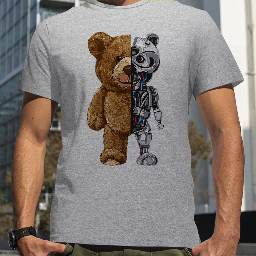 Cool Teddy Bear Robot Tshirt Robotic Bear Men Short Sleeve Fashion Casual Clothing Summer Tees Oversized Street T-Shirts