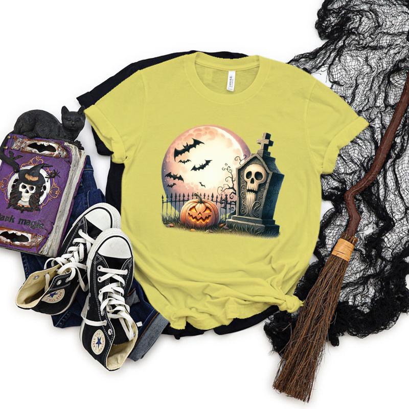 Pumpkin Skeleton Horror Halloween Tshirt Women Spooky Season Shirt Horror Pumpkin Graphic T Shirts Women Skeleton Halloween Top