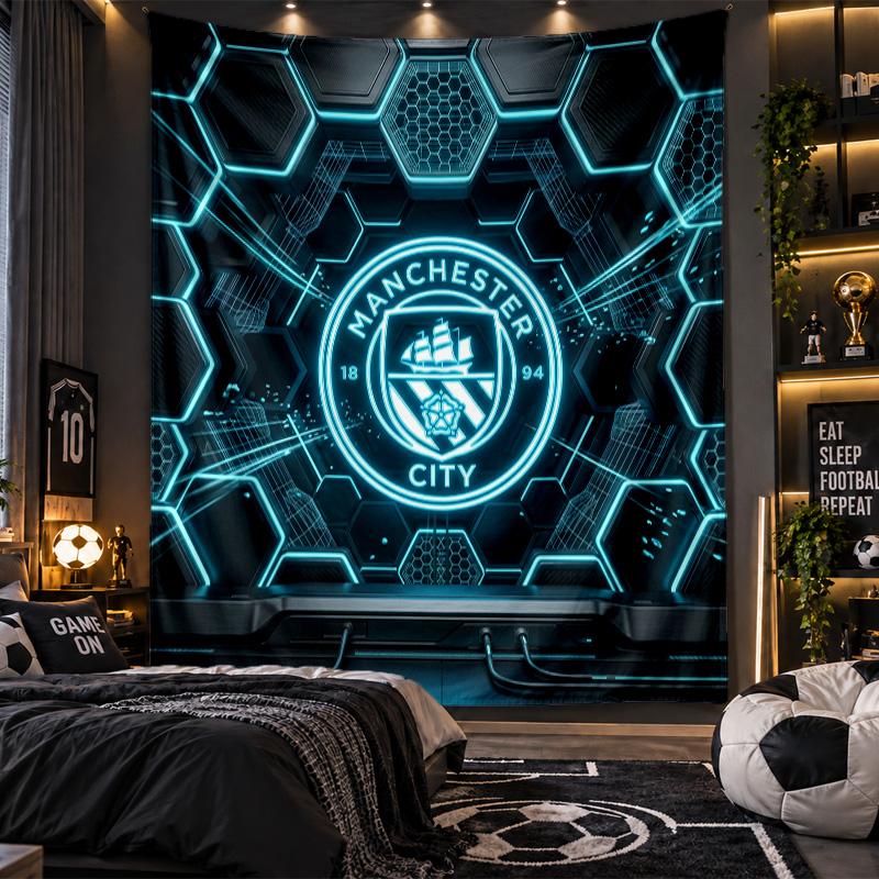 Arazzo da Appendere alla Parete Stampa Manchester City Tessuto per Soggiorno Camera da Letto Decorazione per la Casa