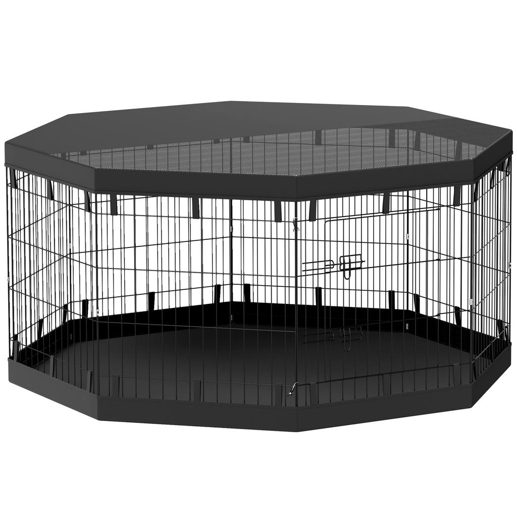 Puppy Playpen, 76 cm High/approx. 2.5 m², 8 Panels, Floor Tarpaulin, Combi Roof Cover