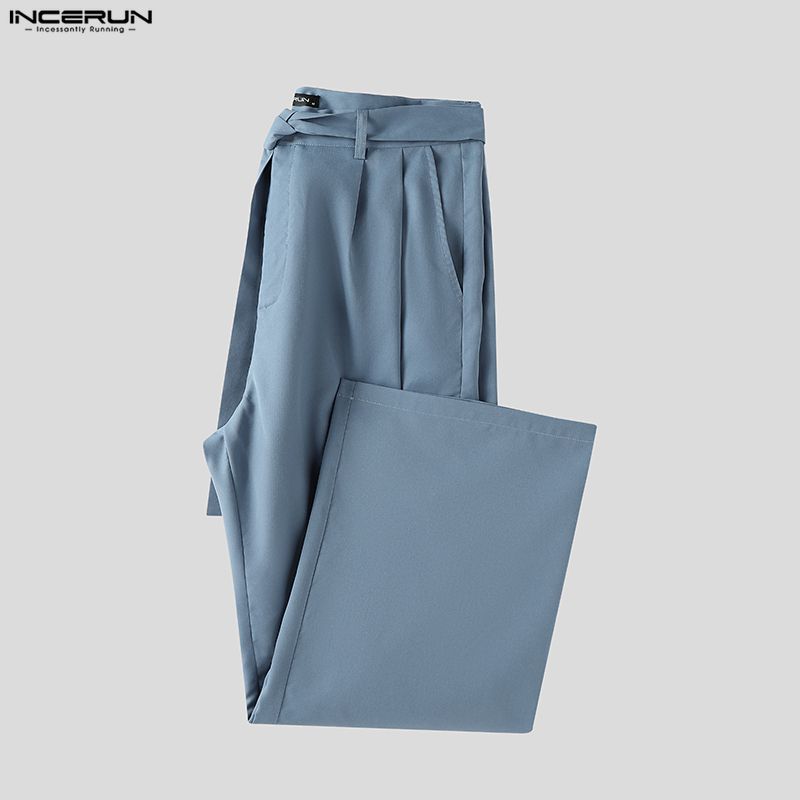 INCERUN Two Pieces Outfits Men Lapel Neck Short Sleeve Striped Shirt Long Suit Pants Sets