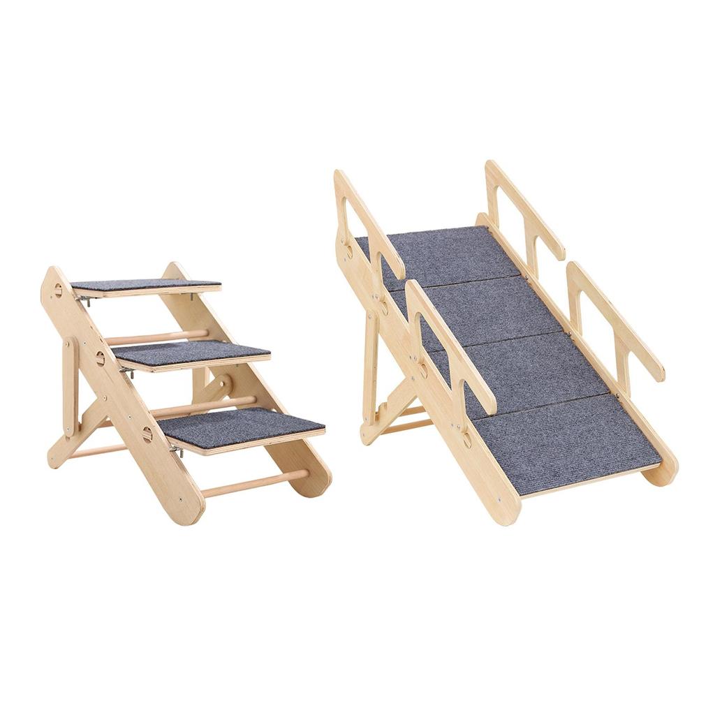 Wooden Pet Stair Portable Stable 2 in 1 for Cars Small and Older Animals 4 steps