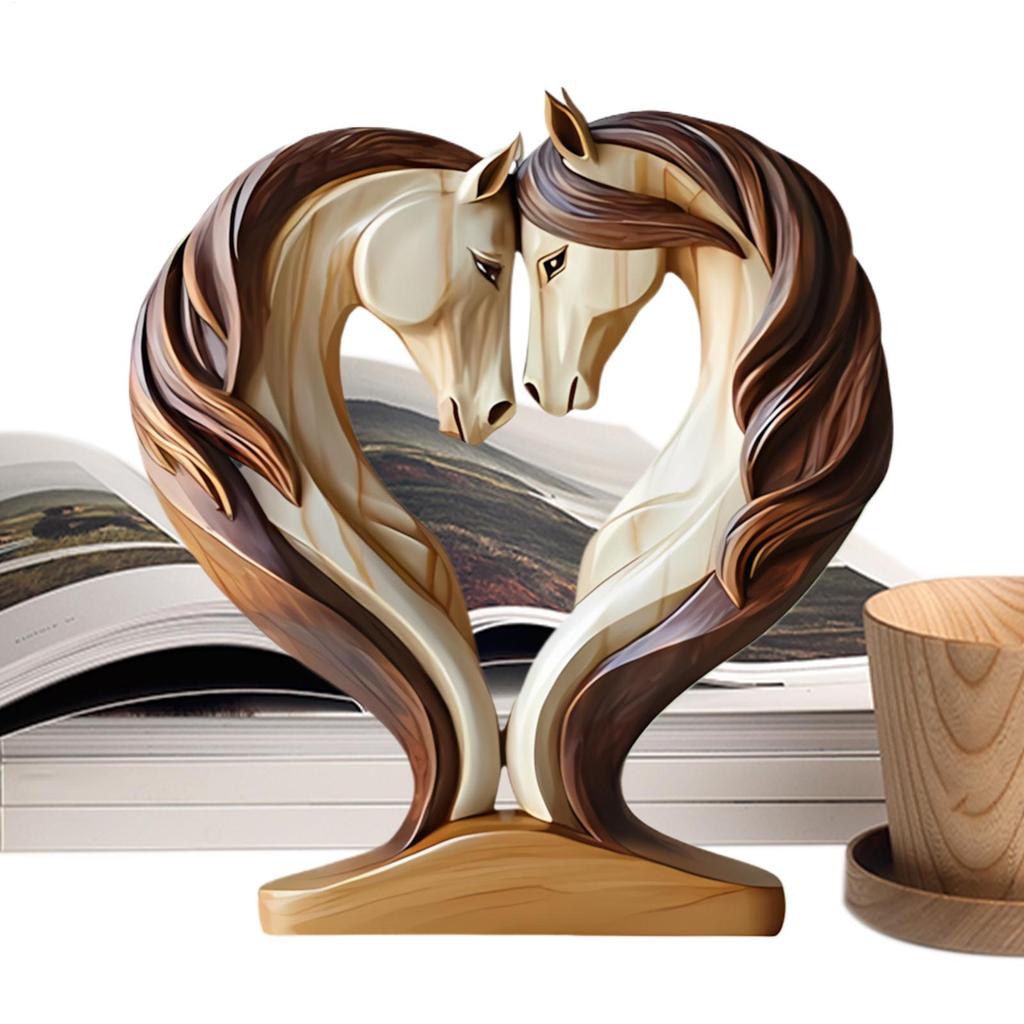 Statua Cavallo di Legno Decorativa Figurine Posizione Accoccolata Scultura Animale Scaffale da Lavoro Armadio d'Ingresso Salotto Decorazione per Cameretta