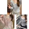 Lace Patch Long Sleeve T Shirt For Women With Butterfly Pattern And Crew Neck For Office Wear