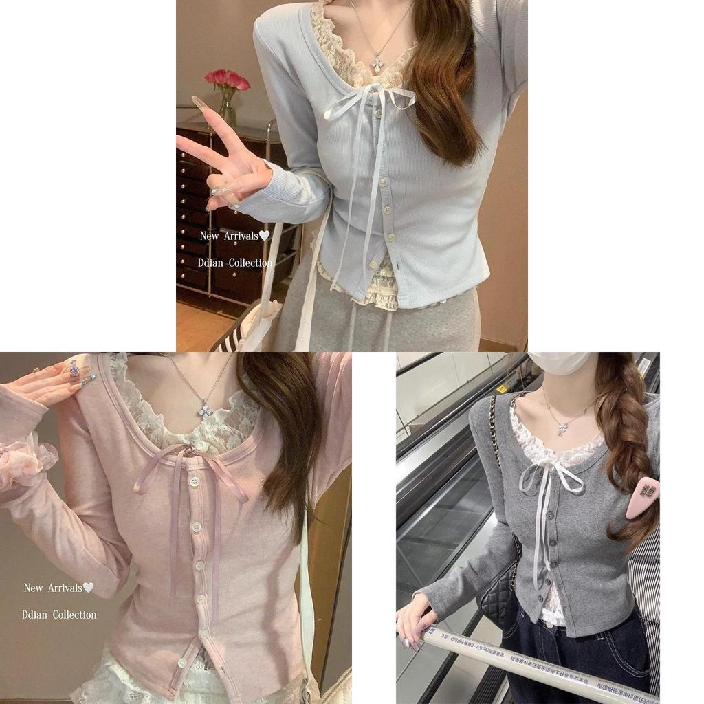 Lace Patch Long Sleeve T Shirt For Women With Butterfly Pattern And Crew Neck For Office Wear