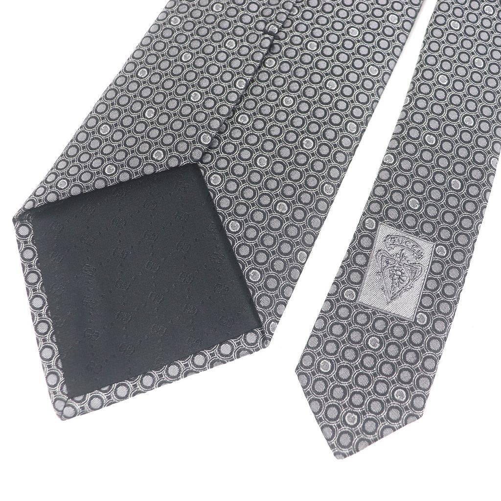 Pristine GUCCI Tie G Logo Dot All-over Print Wide Tie Gray Silk Mens Used