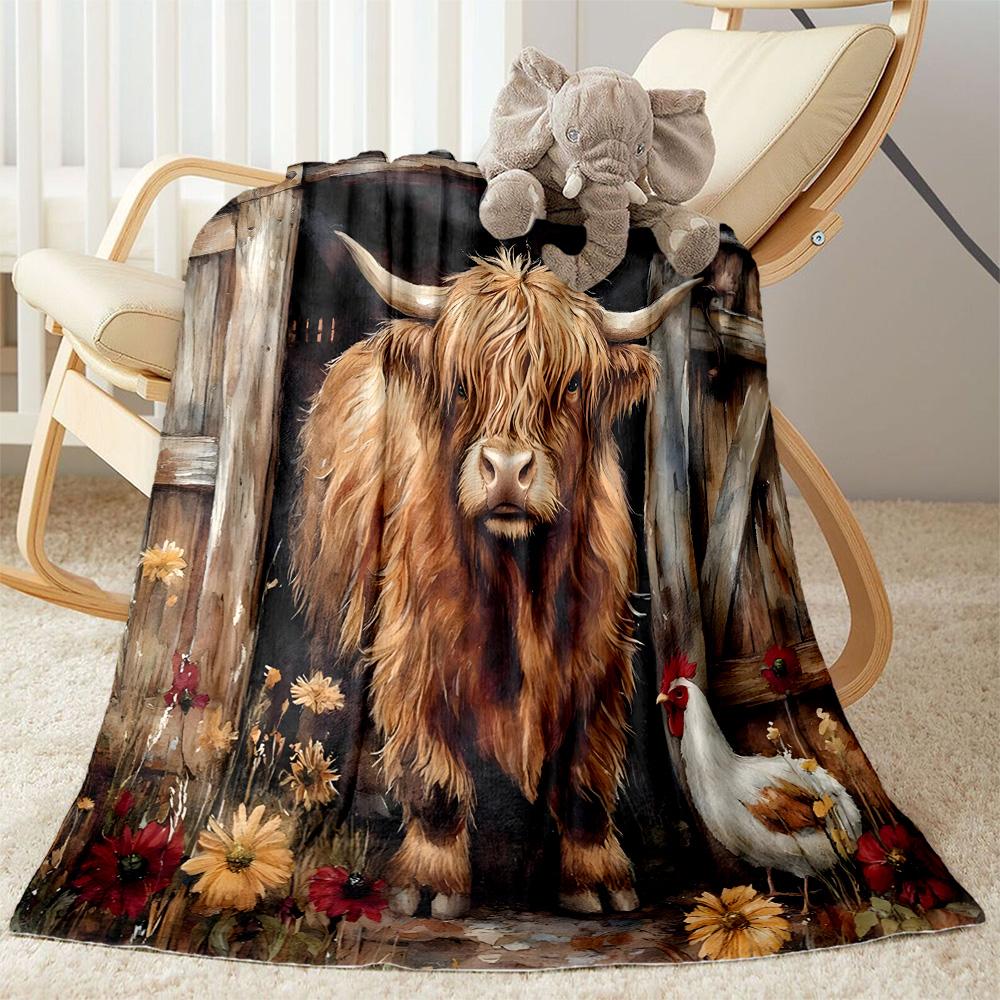 Highland Cow Selfie Flannel Blanket,Lightweight,Office Blanket,Sofa Blanket,Comfortable Blanket