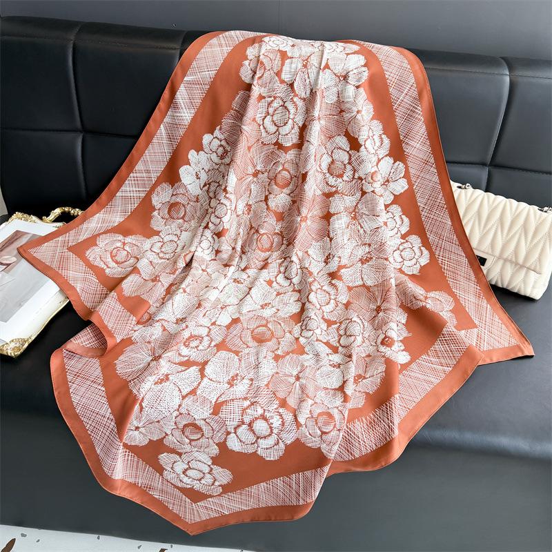 New Fashion 90cm Printed Large Square Scarf Women Spring and Autumn Scarves Twill Silk Headscarf Shawl Female HIjab Luxury