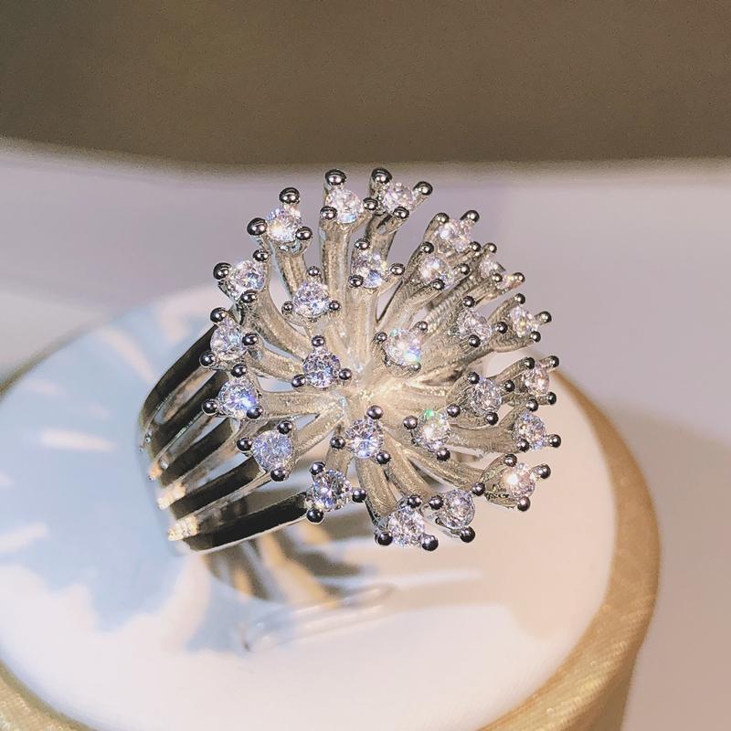 925 silver glittering zircon dandelion ring ladies three claw zircon ring party birthday fashion jewelry gift