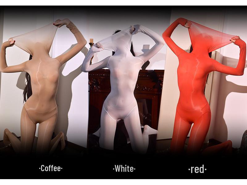 912-Needle Seamless Shiny Bodysuit: Full-Body, Oily, Tight-Fitting, Sexy Stockings