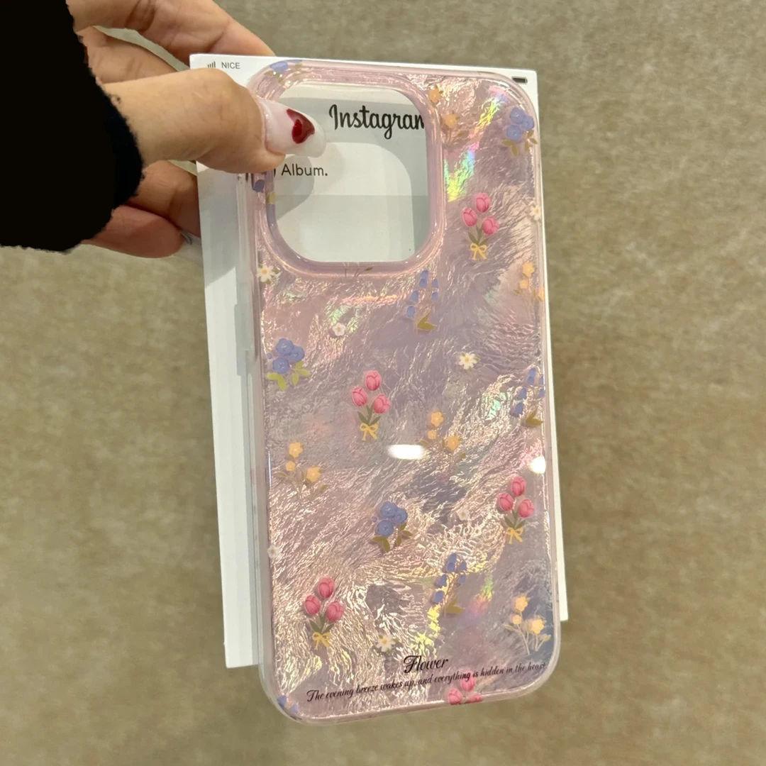 

Large Holes Suitable for Apple 16 Colorful Varnish Mobile Phone Case High End Iphone15promax Small Flower 13 Protective Case Apple 17PROMAX