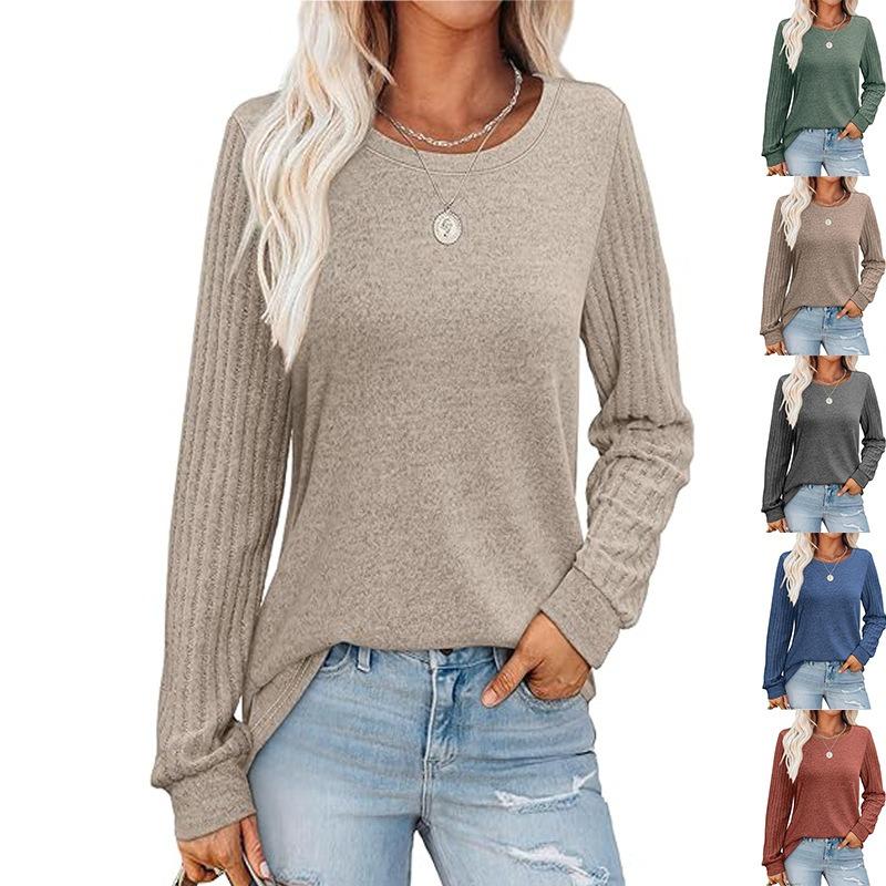 Spring Autumn Women's Solid Color Pullover Long Sleeved Top Versatile Shirt Minimalist Women Pullovers & Long Sleeves Women’s
