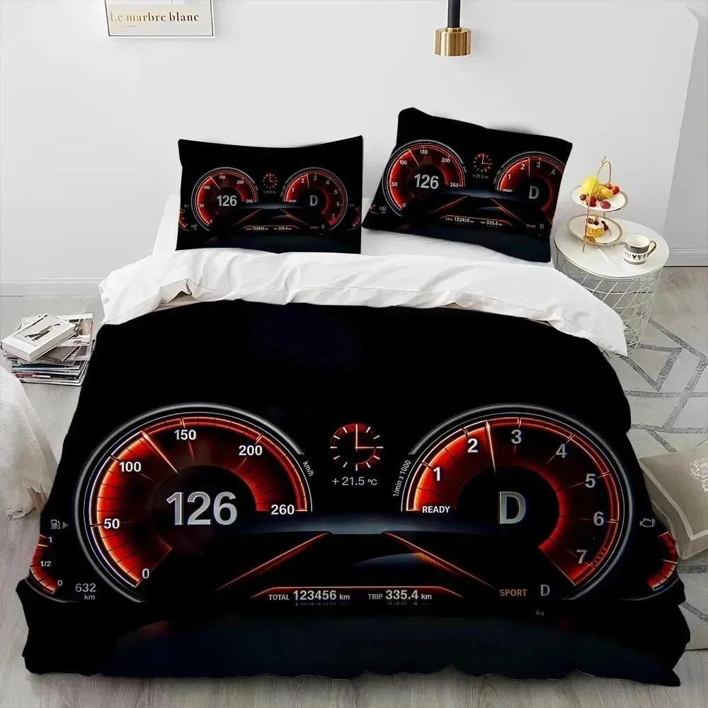 3D Racing Car Dashboard Comforter Bedding Set,Duvet Cover Bed Set Quilt Cover Pillowcase,King Queen Size Bedding Set Adult Boys