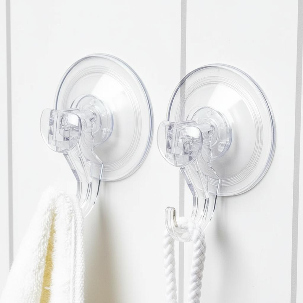 2 Pcs Removable Suction Cup Hooks Transparent Plastic Shower Suction Hooks Multi-Functional Shower Use Strong Hold Towel Hook