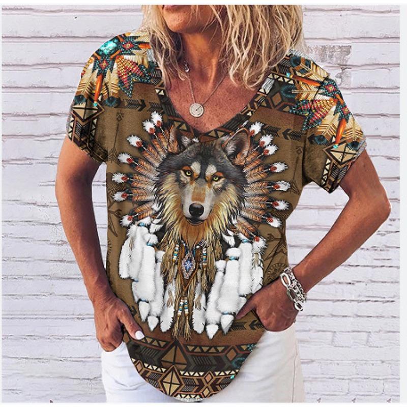 Summer V-neck 3D Printed Top Fashionable Casual Short Sleeved Women's T-shirts
