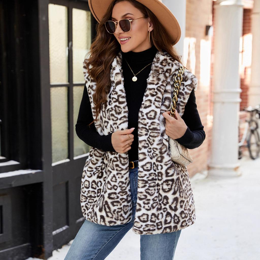 Gilet Imbottito Inverno Media Lunghezza Stampa Leopardo Caldo Gilet Per Donne