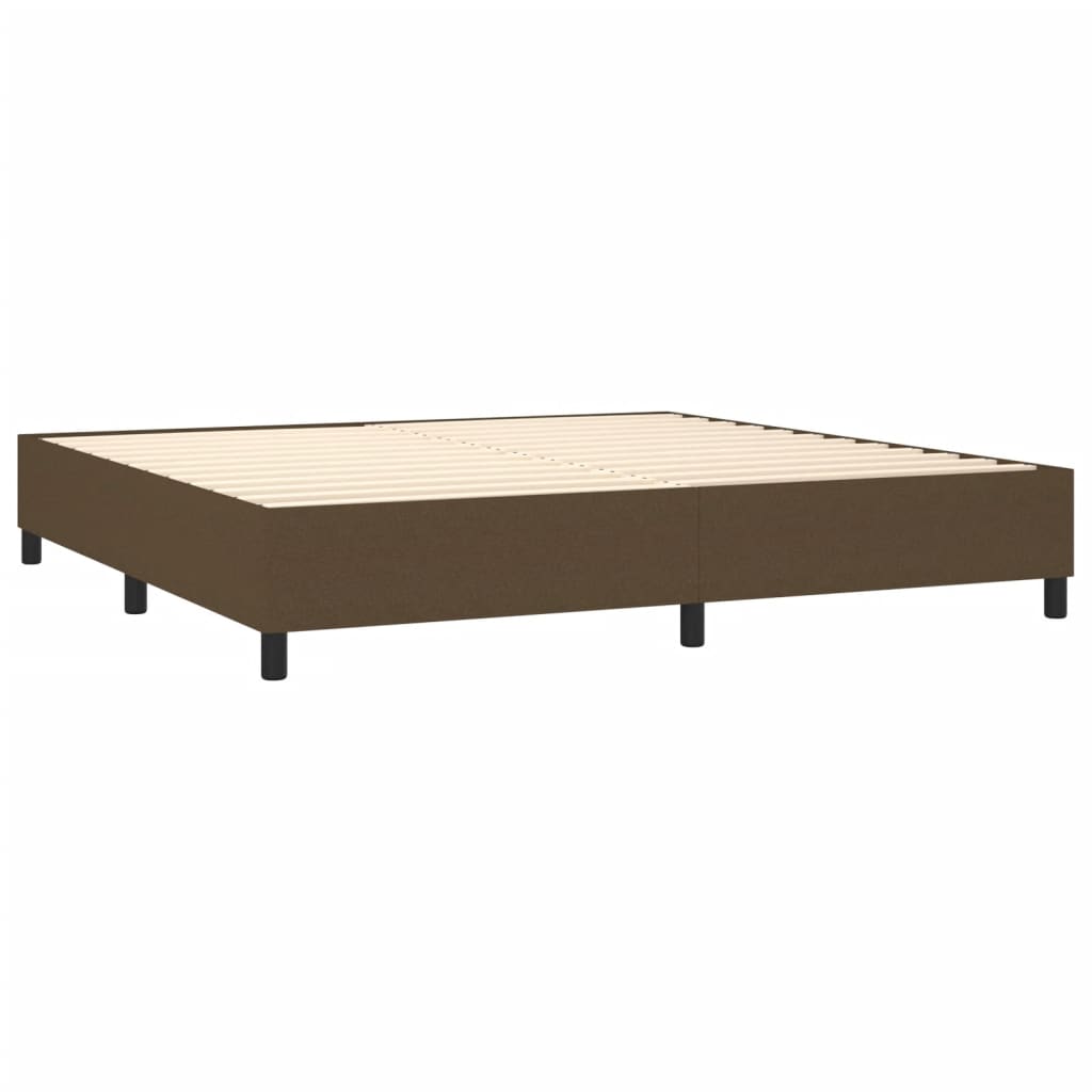Cama con Somier con Colchón y LED Marrón Oscuro 200x200 cm Tela