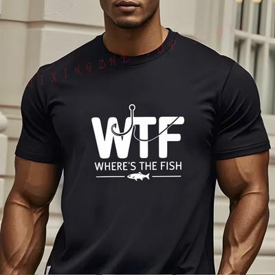 MenS WTF WHERES THE FISH Fishing Graphic TShirt Funny Present For Mens Short Sleeve TShirts Oneck Top Tees