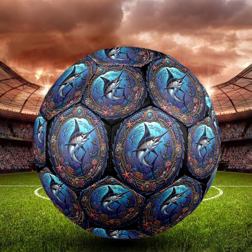 Marine Life Emblem Round Football Size 5 Adult Ball Suitable for Training Matches and Outdoor Team.