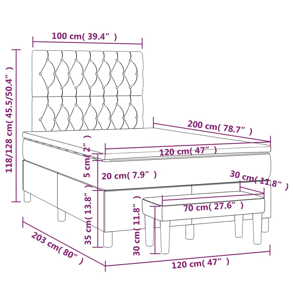 Vidaxl Continental Bed With Mattress, Pink, 120X200 Cm, Velvet