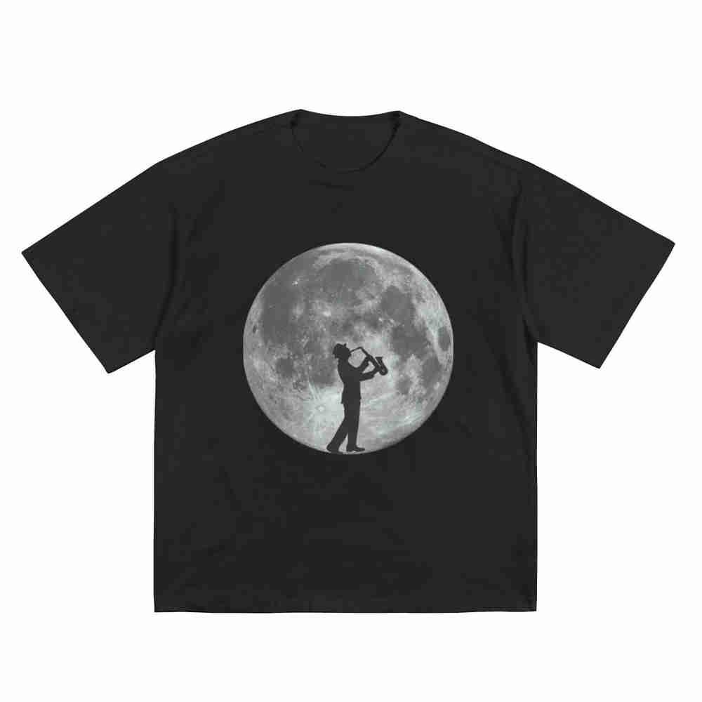 Saxophone Player Moon Sax Musician Jazz Music Short Sleeve Tee 100 Cotton Tshirt