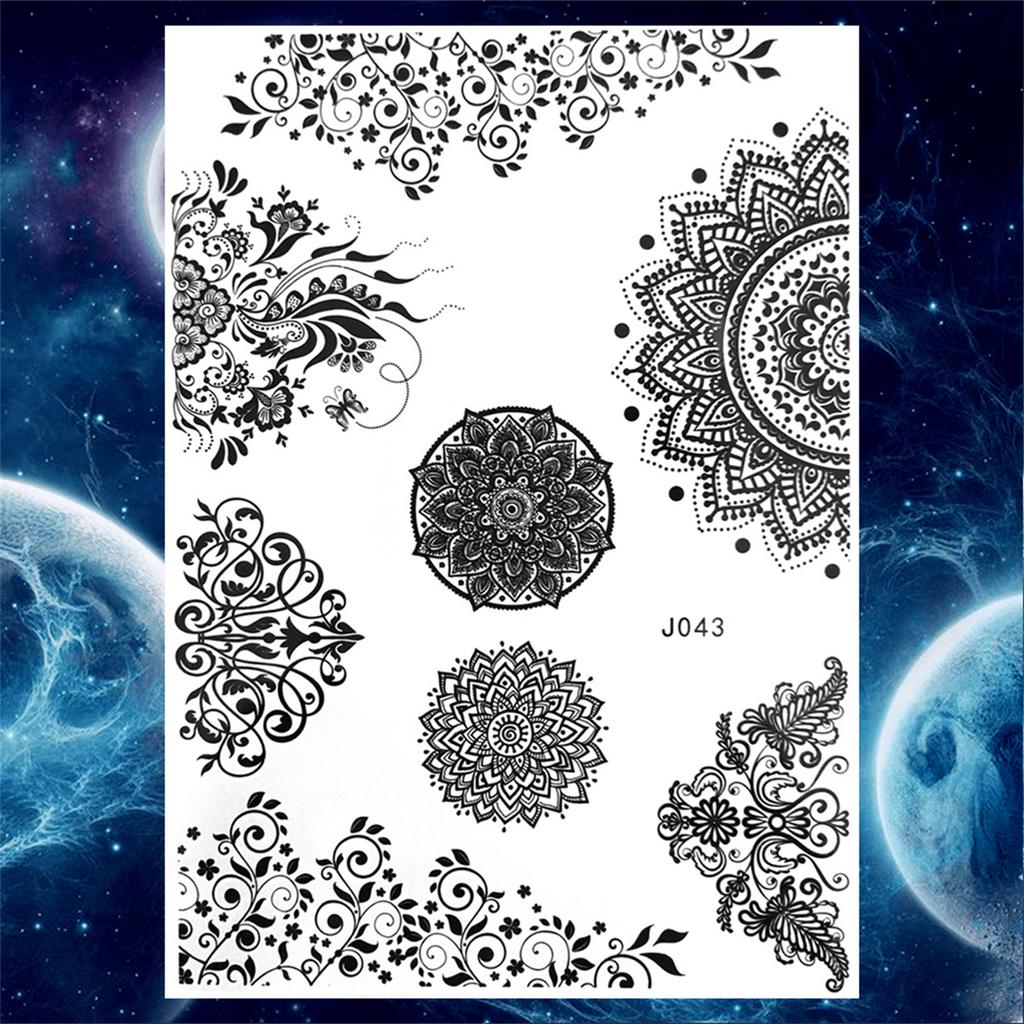 YURAN Women Girl Big Arm Owl Fake Tattoo Temporary Henna India Tatoo Stickers Custom Mandala Flower Black Turtle Tattoos Lace