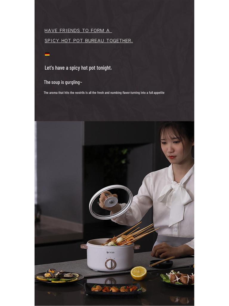 Multifunctional Electric Hot Pot: 1-2 Person Non-Stick Ceramic Glaze for Dorm Cooking and Quick Noodles.