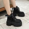 Women Autumn Winter Leather Ankle Boots 9CM Chunky Heels Motorcycle Boots Woman Thick Bottom Lace-up High Platform Short Booties