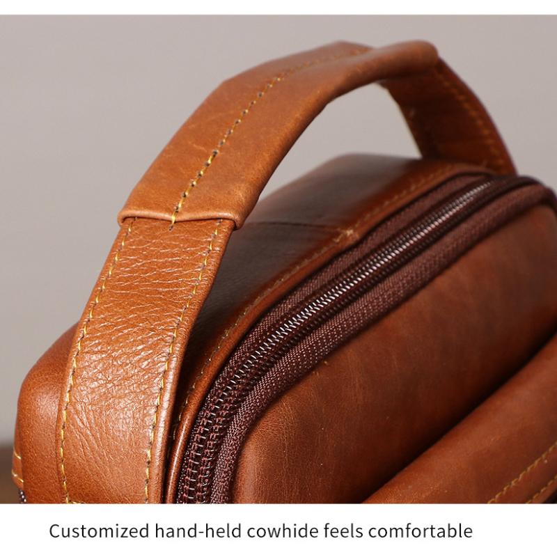 New Men's Leather Messenger Bag Mini Shoulder Bag 8-inch Trendy Men's Bag Retro First Layer Cowhide Handbag