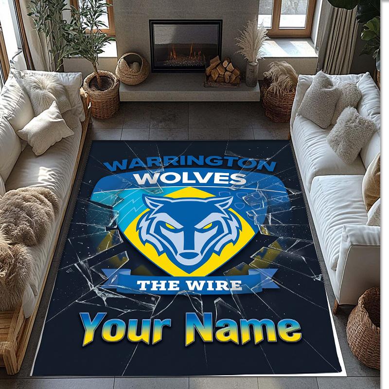 Warrington Wolves FC Printed Crystal Velvet Rug Non‑Slip Crystal Velvet Carpet For Sofa Bedroom Indoor Home Decoration