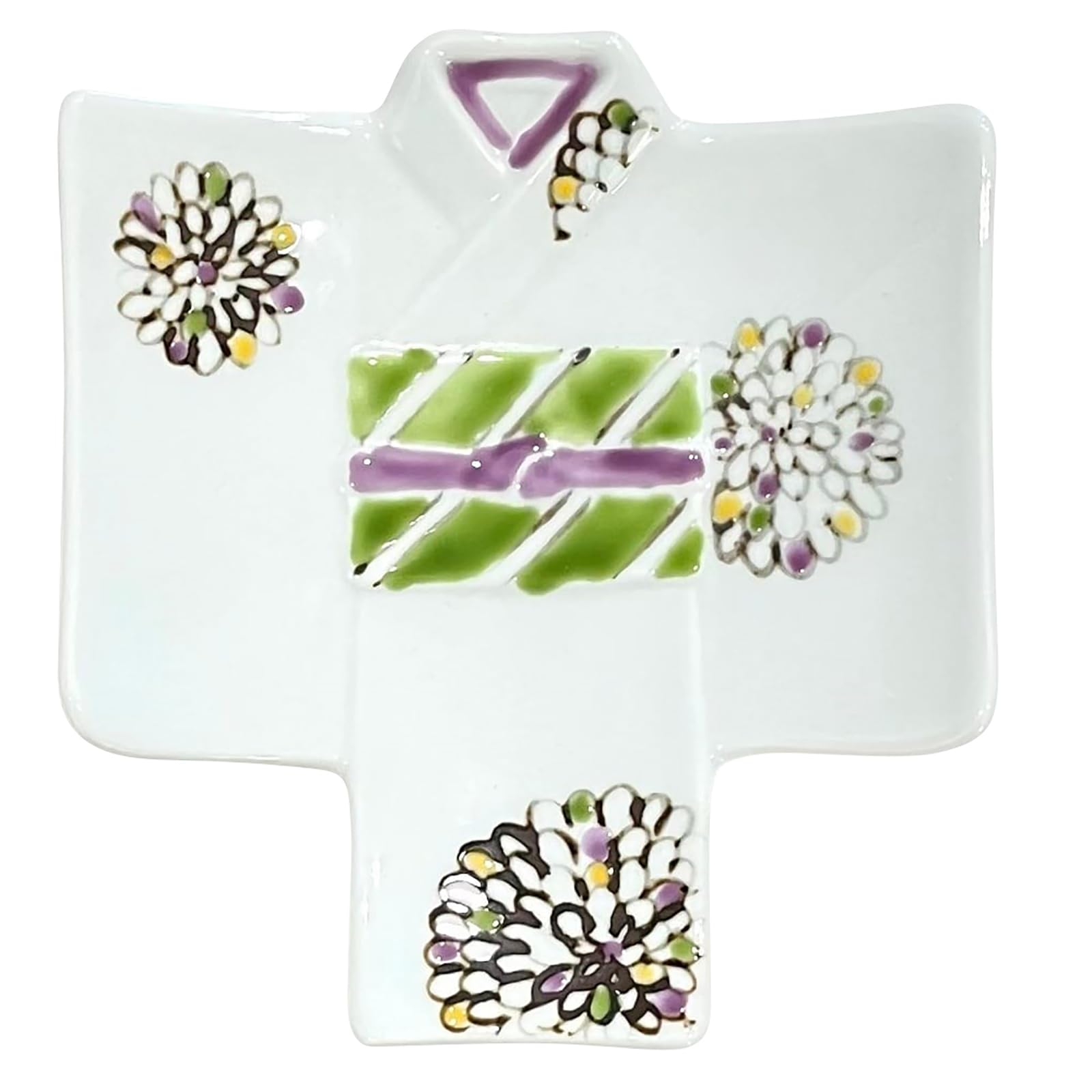 

24to3 Kimono-Shaped Plate, Hand-Painted, Colorful Chrysanthemum Design, Individual Kimono Plate with Floral Pattern, Chrysanthemum